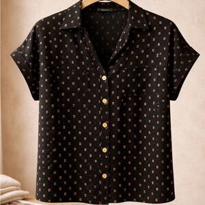 Elegant Black and Gold Women's Button Down Shirt